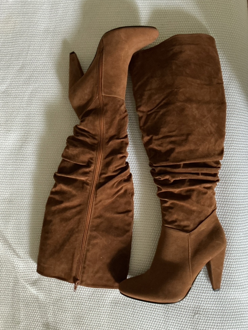 Olivia Miller Brown Suede-Style Slouch Knee-High Heeled Boots